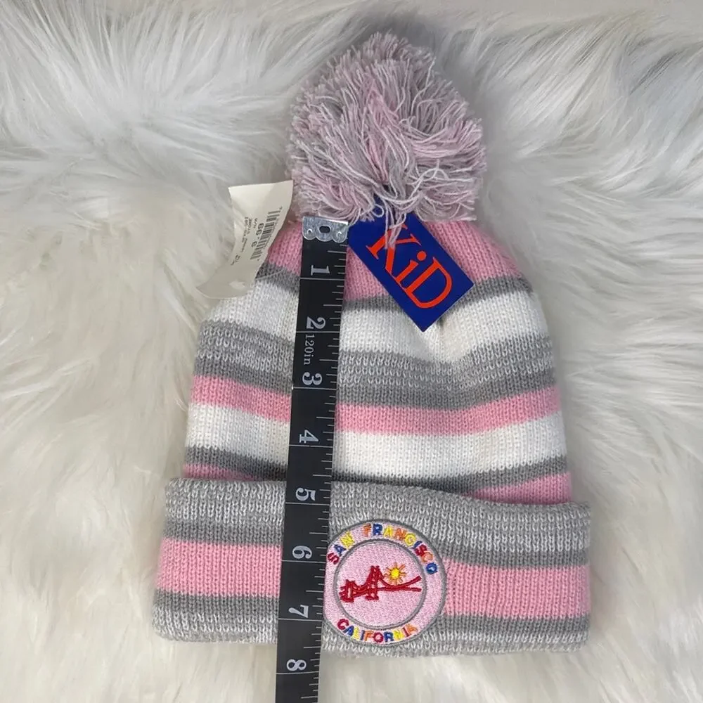 NWT! San Francisco California The Wharf Kids Striped Pom-Pom Beanie
